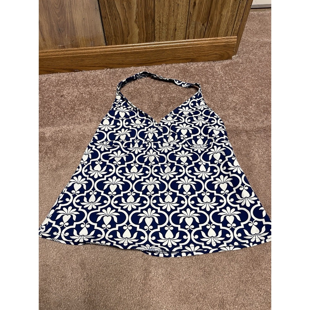 Lands End Women's Swim Tankini Top Size 14 Long Blue White